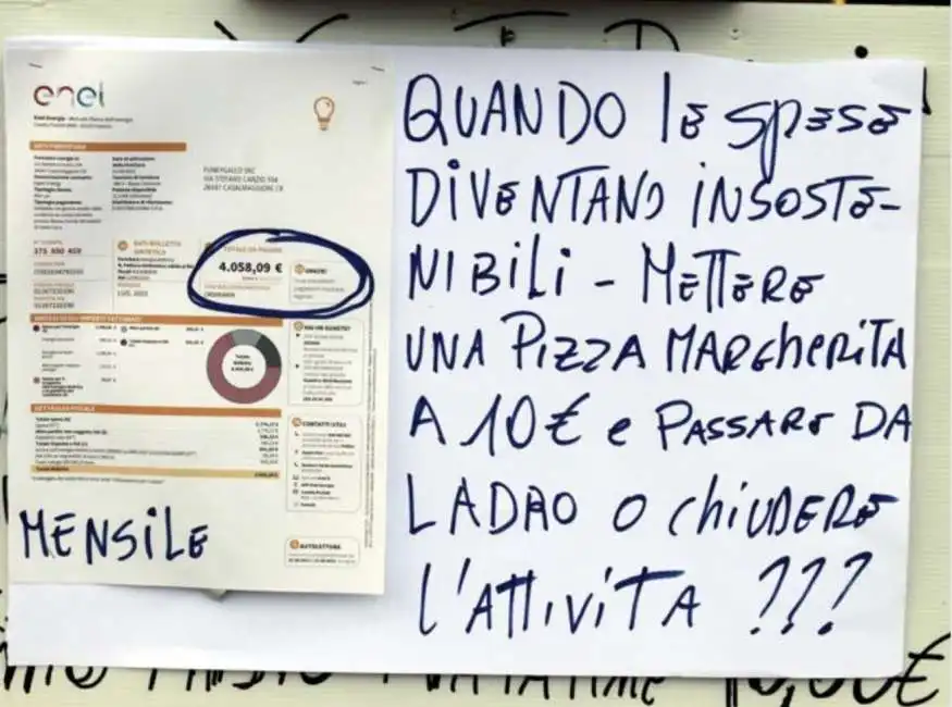 il messaggio di alberto rovati titolare del ristorante funky gallo pizzeria bolletta