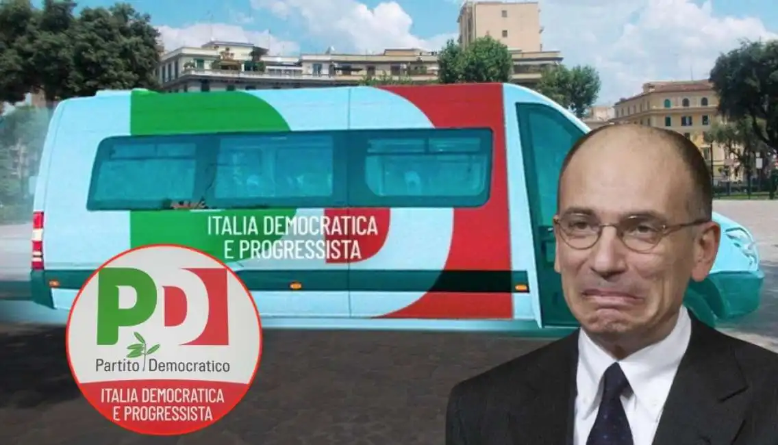 il minibus elettrico del pd per la campagna elettorale enrico letta simbolo 