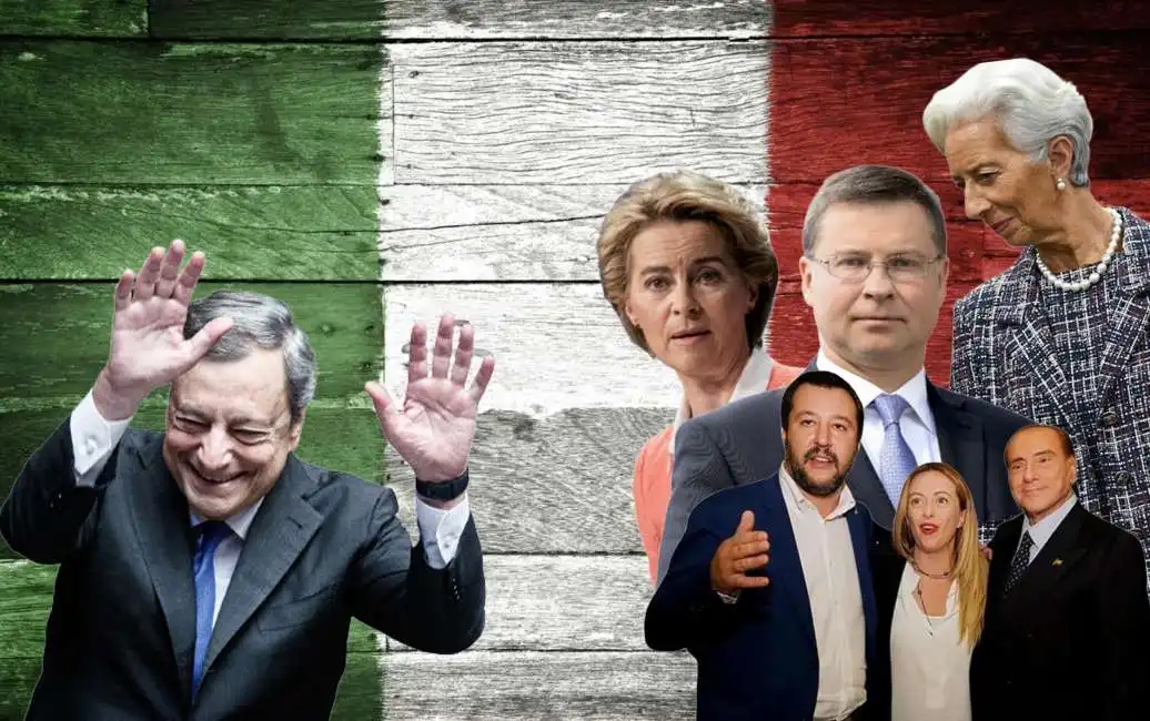 mario draghi silvio berlusconi christine lagarde ursula von der leyen matteo salvini giorgia meloni valdis dombrovskis