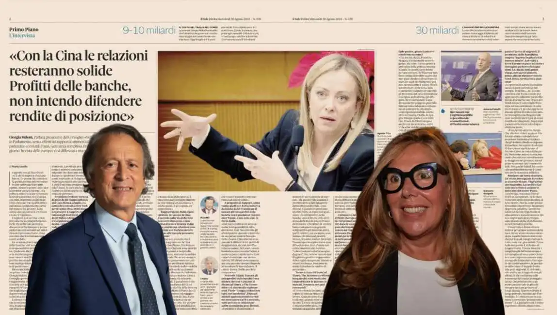 doppia pagina di intervista a giorgia meloni sul sole 24 ore fabio tamburini maria latella 