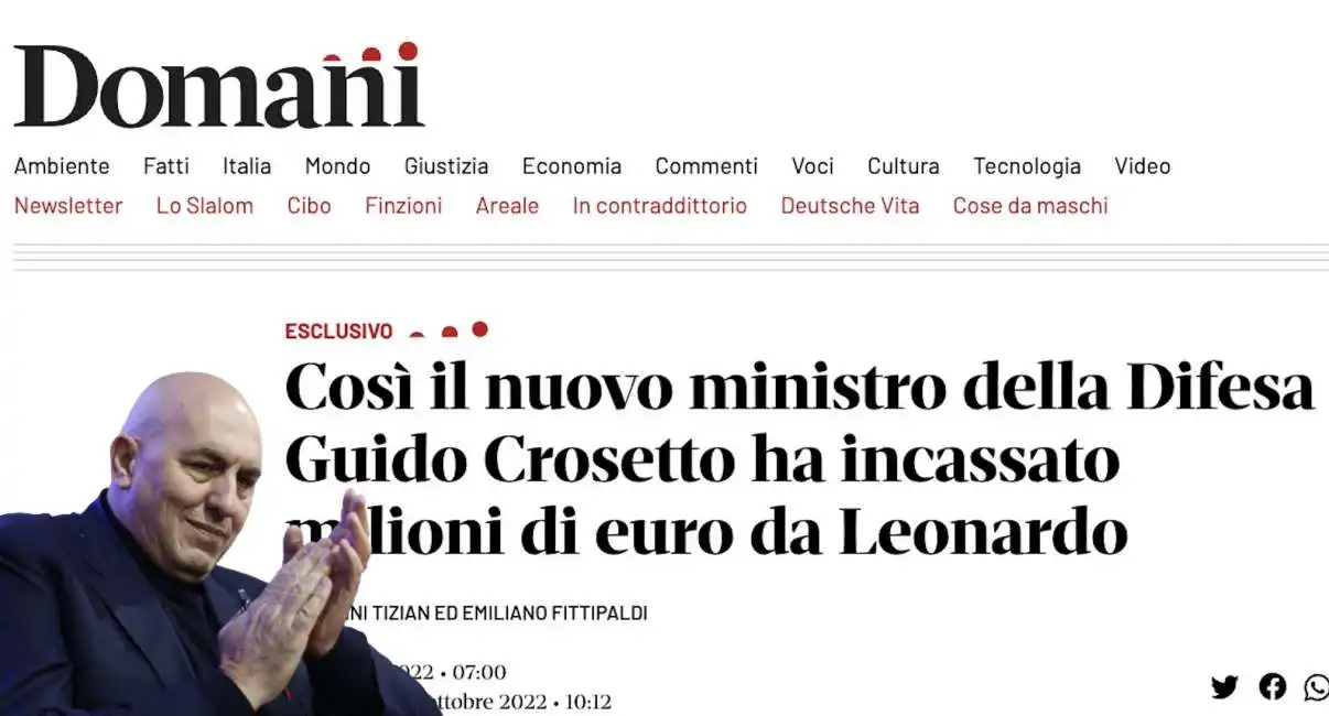 guido crosetto domani 