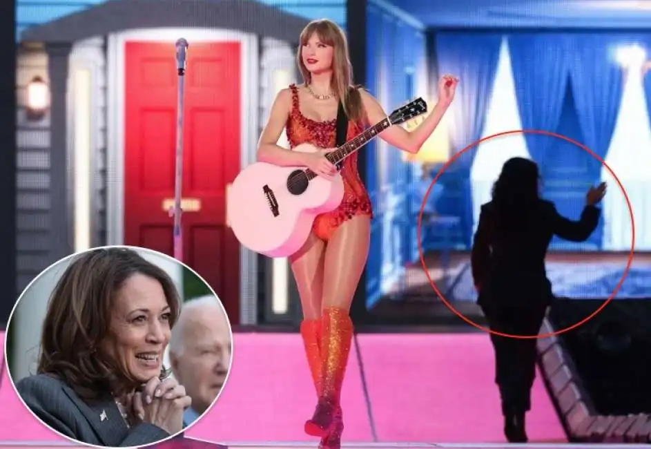 taylor swift e la sagoma di spalle che sembra kamala harris