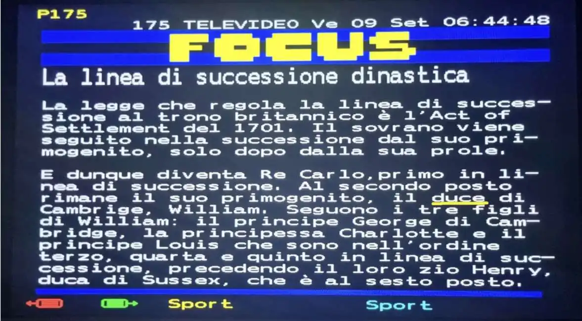 il duce di cambridge sul televideo rai 