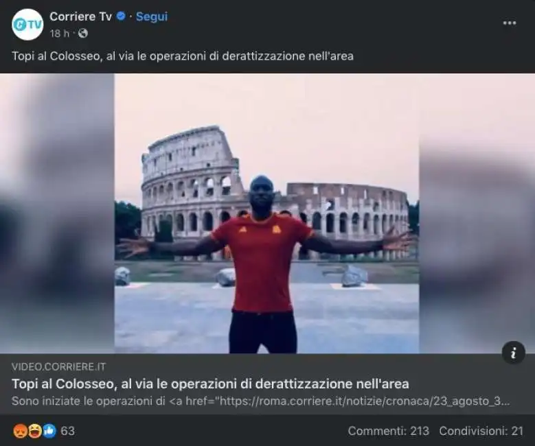 corriere tv lukaku topi al colosseo