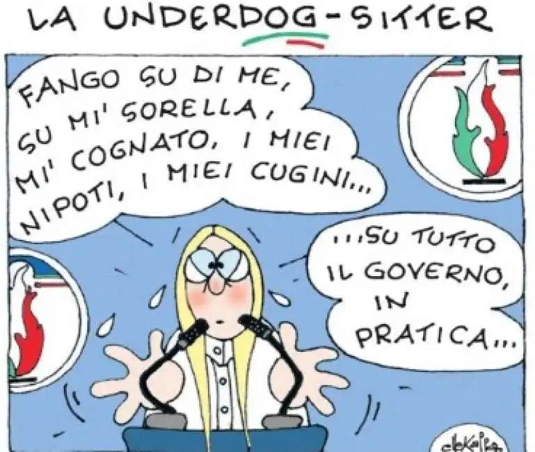 giorgia meloni - la famiglia e fdi - vignetta di ellekappa arianna francesco lollobrigida 