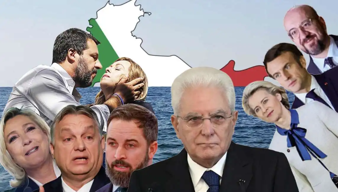 matteo salvini giorgia meloni marine le pen viktor orban santiago abascal sergio mattarella ursula von der leyen olaf sholz emmanuel macron