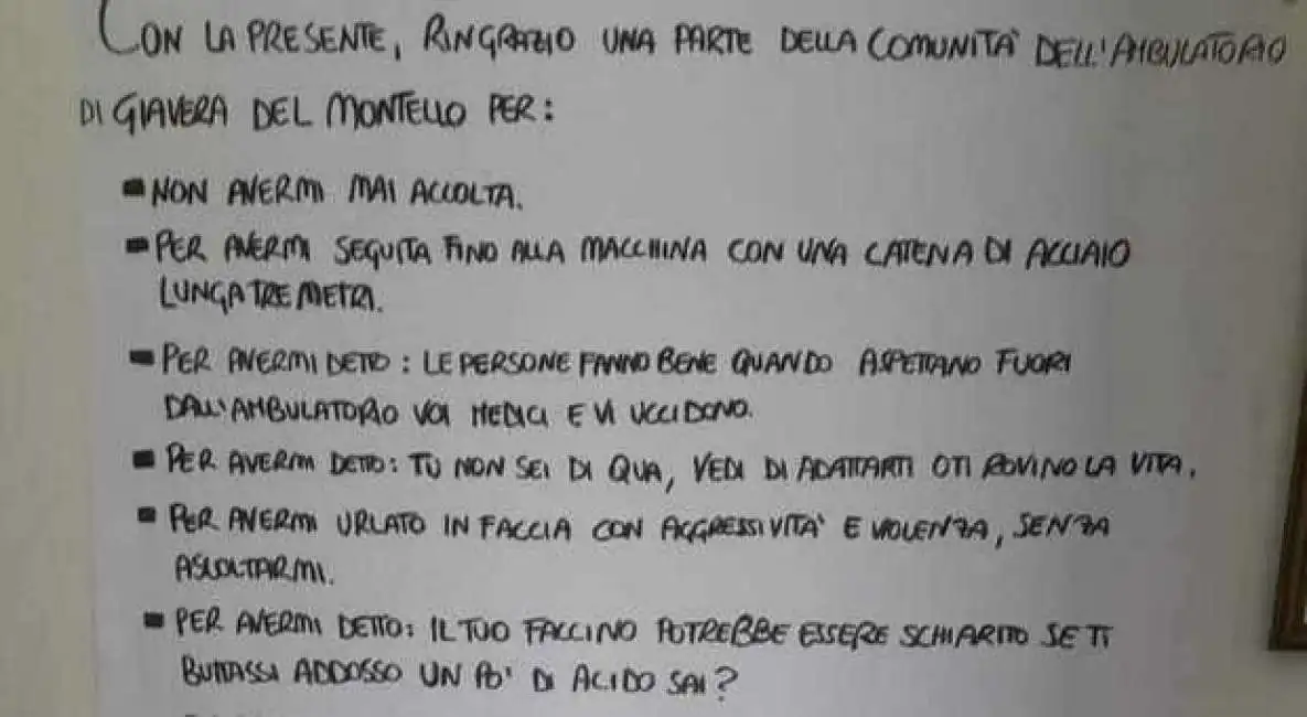 dottoressa maria laura riggi chiude ambulatorio per le minacce ricevute giavera di montello 