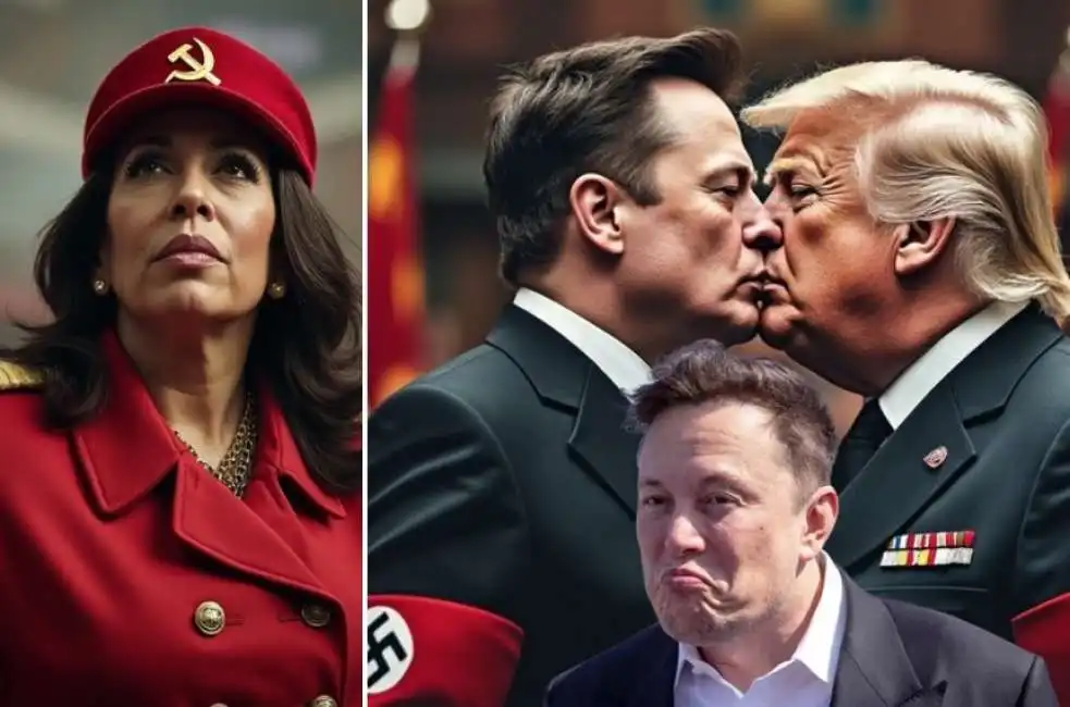 elon musk donald trump kamala harris foto intelligenza artificiale 