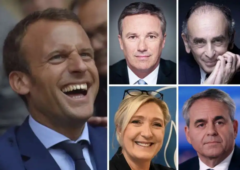 emmanuel macron eric zemmour marine le pen xavier bertrand nicolas dupont-aignan 