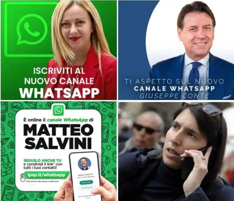 canali whatsapp giorgia meloni matteo salvini giuseppe conte elly schlein