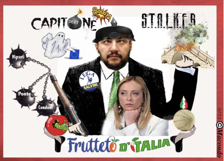 frutteto ditalia - vignetta by macondo matteo salvini giorgia meloni 