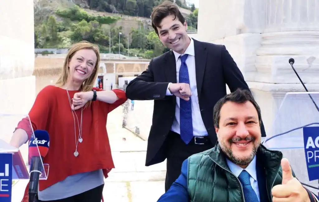 giorgia meloni francesco acquaroli matteo salvini 