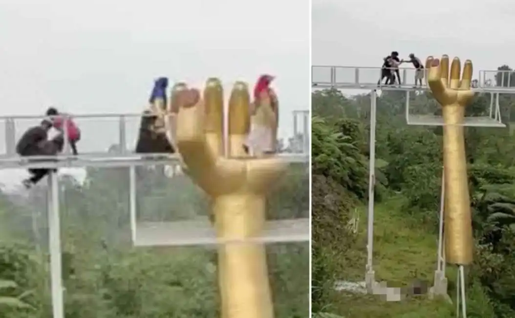 indonesia, incidente al the geong bridge ponte di vetro 