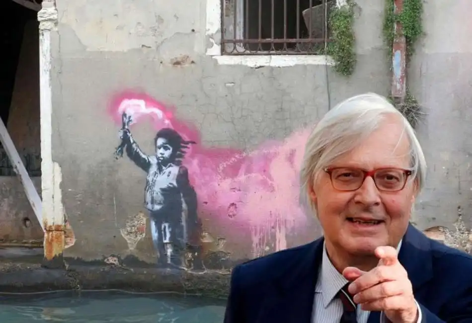 migrant child - opera di banksy a venezia vittorio sgarbi