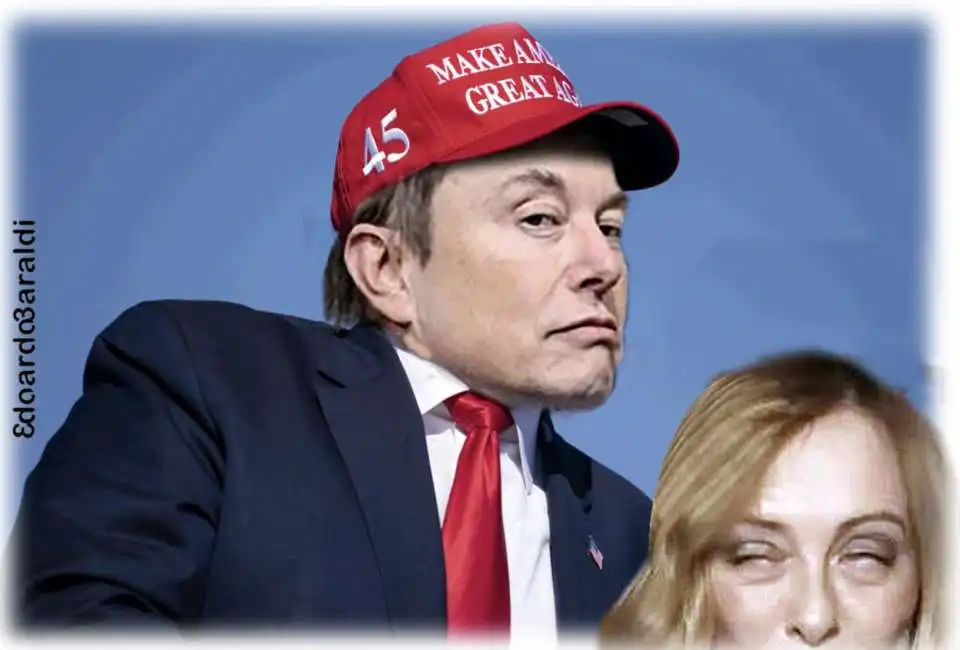 elon musk - giorgia meloni - meme by edoardo baraldi 