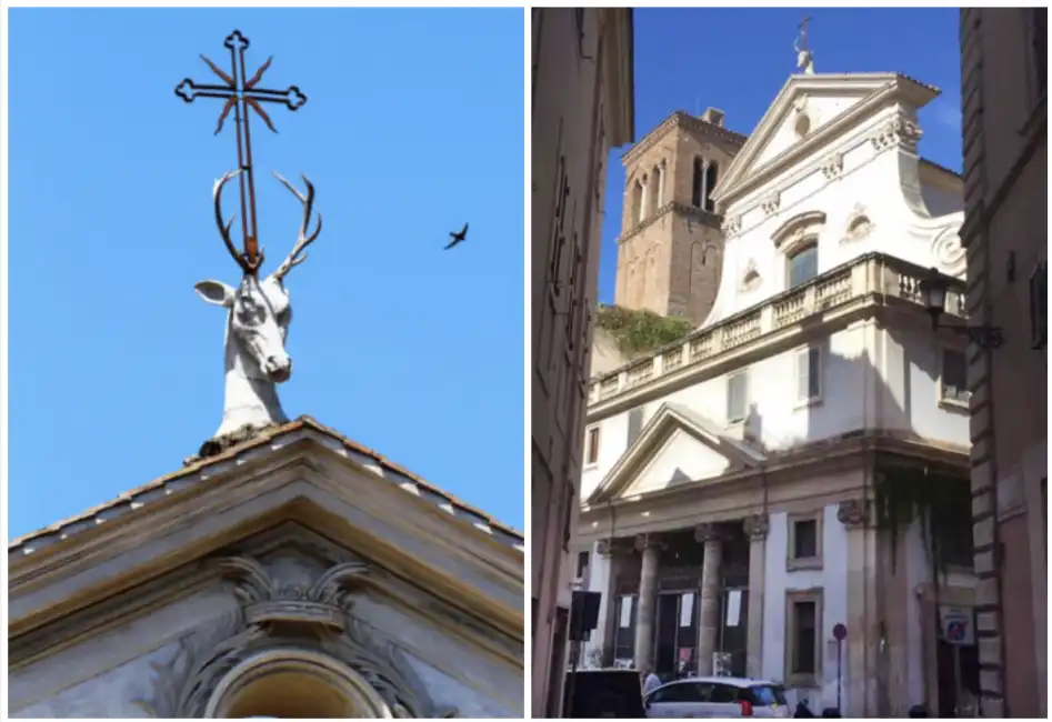 il cervo con le corna sulla faccia della basilica di sant’eustachio a roma