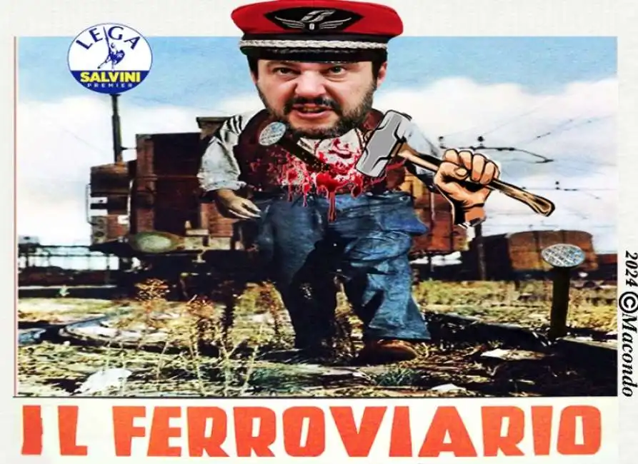 matteo salvini il ferroviario - vignetta by macondo ferrovie chiodo