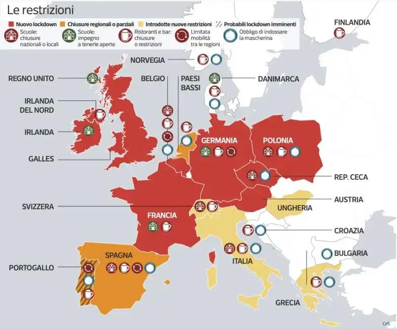 coronavirus mappa lockdown europa