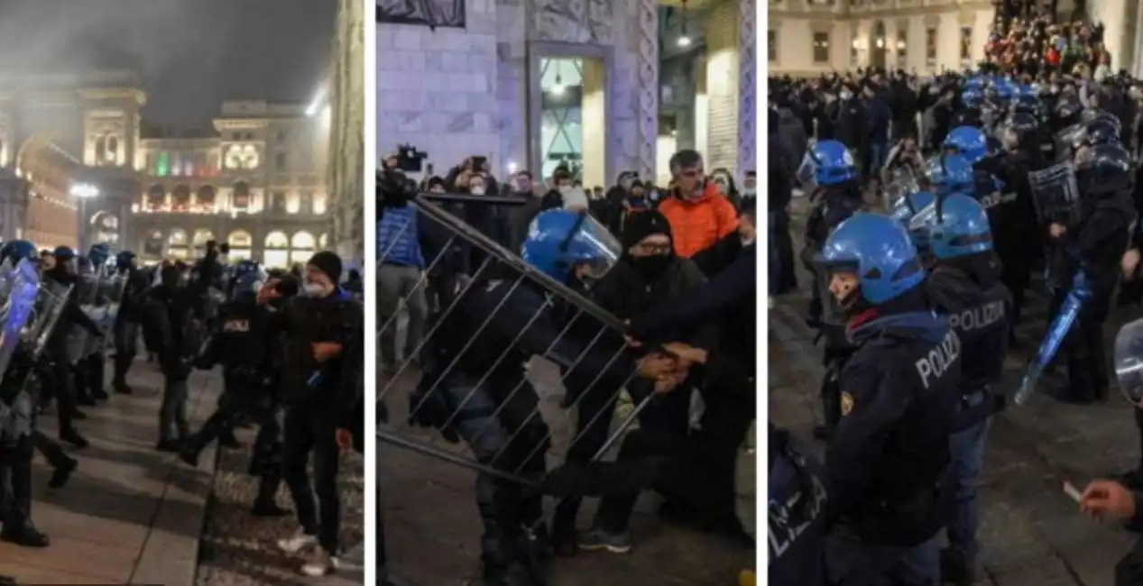 tensione alla manifestazione no vax a milano