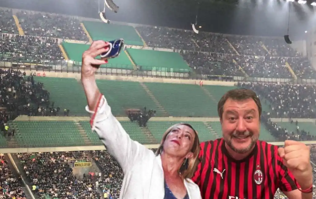 matteo salvini giorgia meloni curva nord inter san siro 