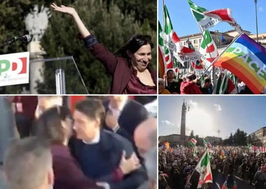 manifestazione pd piazza del popolo elly schlein giuseppe conte