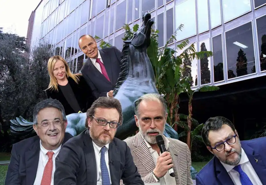 mario orfeo – roberto sergio – giampaolo rossi – bruno vespa – giorgia meloni – matteo salvini - rai 