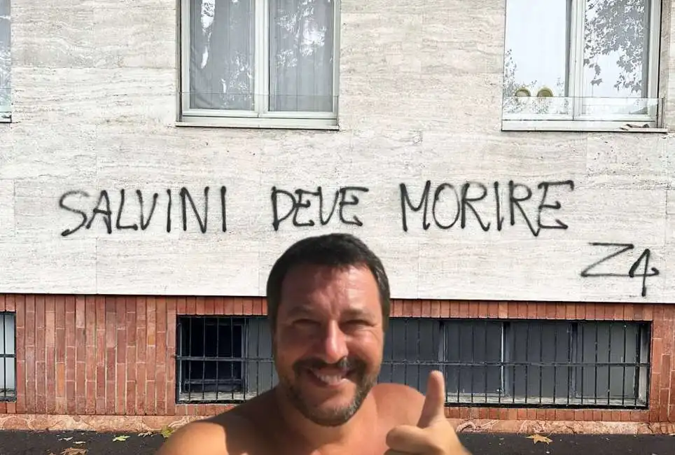 matteo salvini devi morire scritta palazzo muro milano