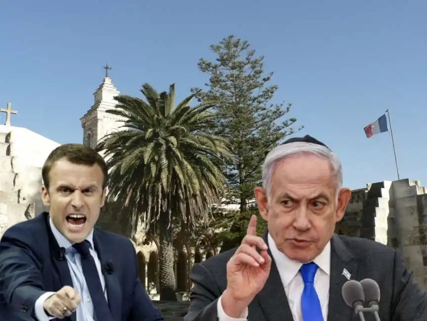 emmanuel macron benjamin netanyahu santa eleona gerusalemme 