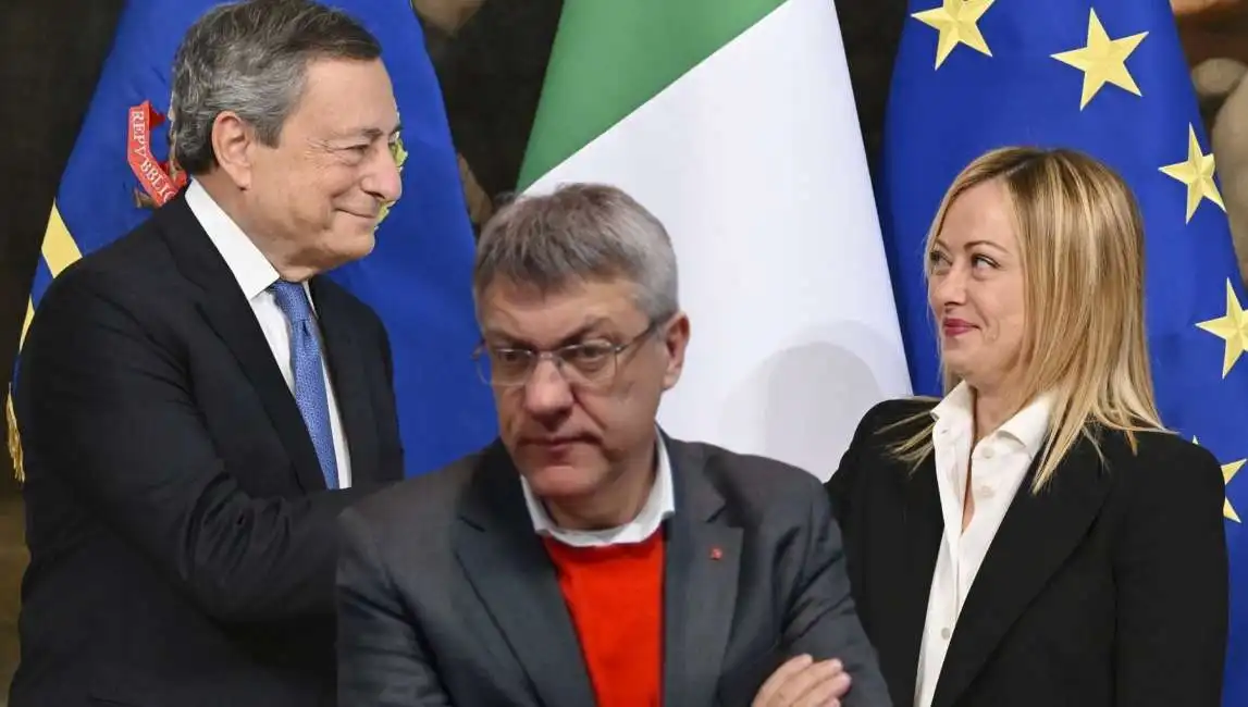 maurizio landini mario draghi giorgia meloni