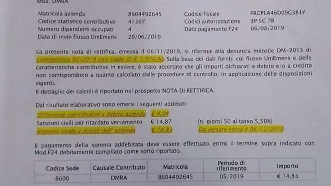 multa inps paolo ferigo elettricista friulano 4 centesimi di mancato versamento