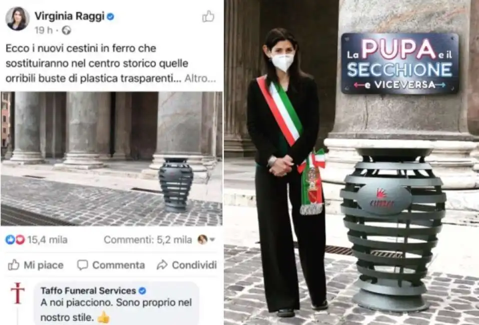 virginia raggi taffo urne secchio secchione cestini ama