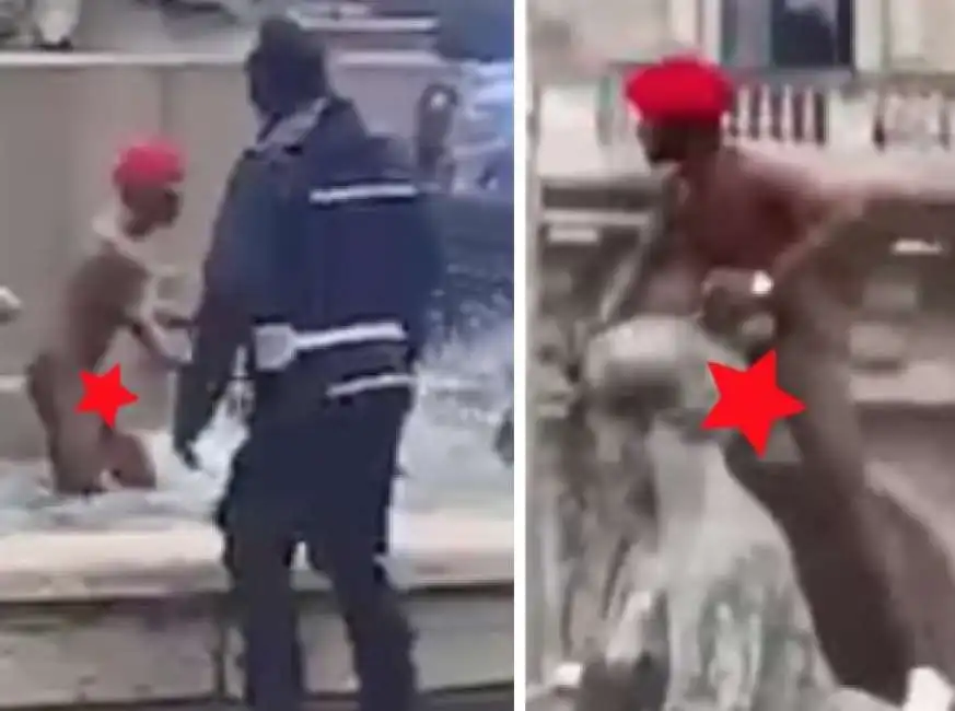 extracomunitario fa il bagno nudo nella fontana di piazza della repubblica a roma tuffo 