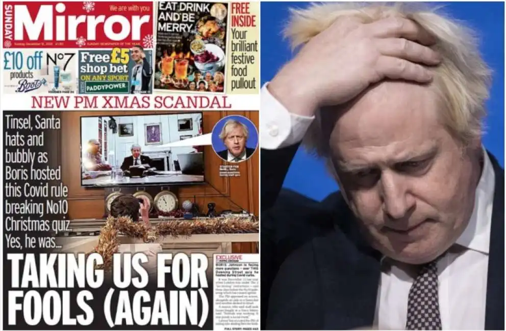 il mirror e la foto del quiz di natale con boris johnson 