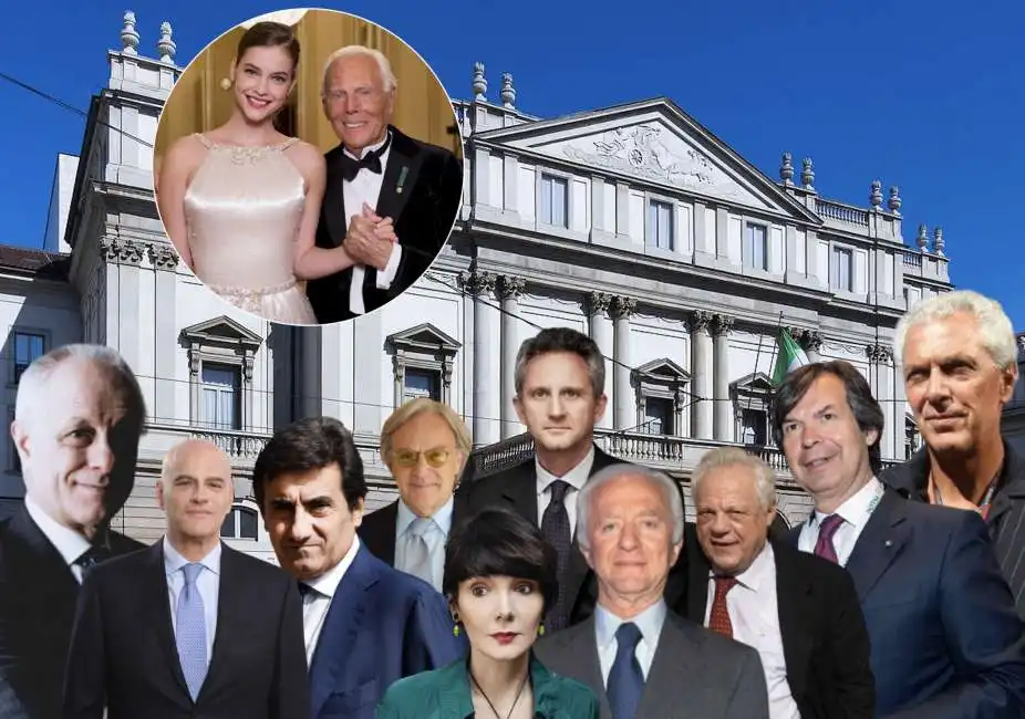 marco tronchetti provera - carlo messina - alberto nagel diego della valle piergaetano marecheeti - urbano cairo - luciano fontana -leonardo del vecchio - elisabetta sgarbi - claudio descalzi - teatro