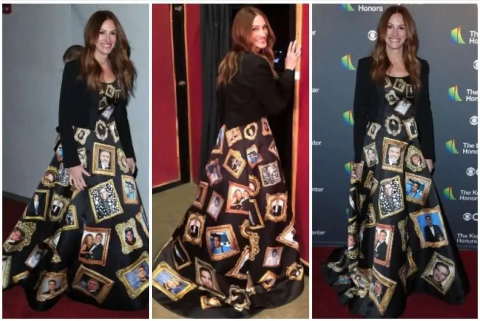 julia roberts e il vestito con le facce di george clooney