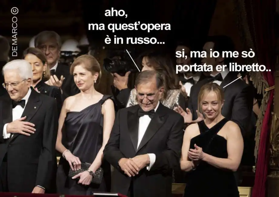 meme sulla prima della scala - by demarco ignazio la russa giorgia meloni sergio mattarella 