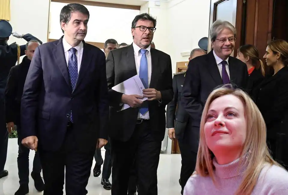 raffaele fitto giancarlo giorgetti paolo gentiloni giorgia meloni 