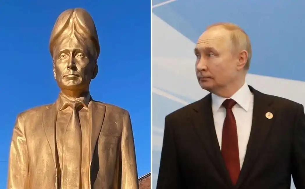 statua di putin con la testa di cazzo