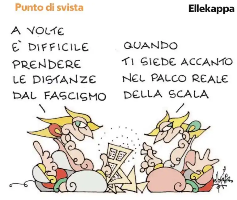 la polemica su la russa sul palco reale della scala vista da ellekappa ignazio liliana segre 