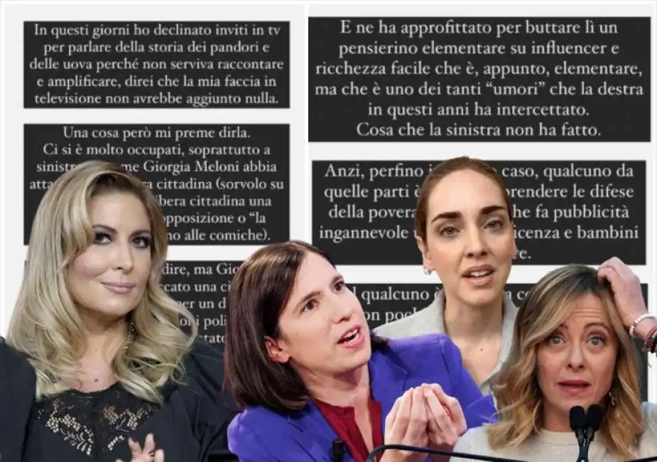 selvaggia lucarelli chiara ferragni elly schlein giorgia meloni