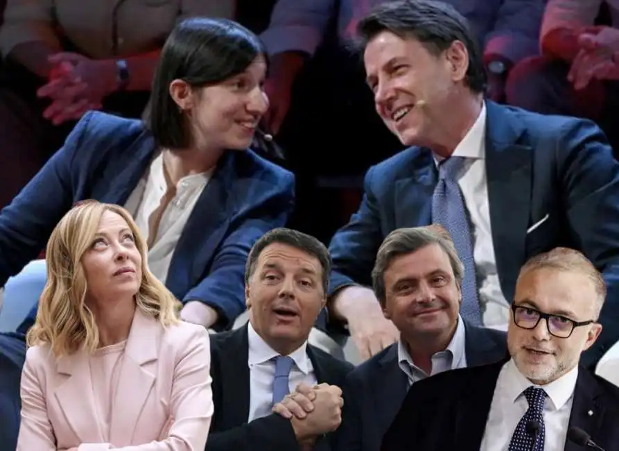 giorgia meloni - carlo calenda - matteo renzi - ernesto maria ruffini - elly schlein - giuseppe conte