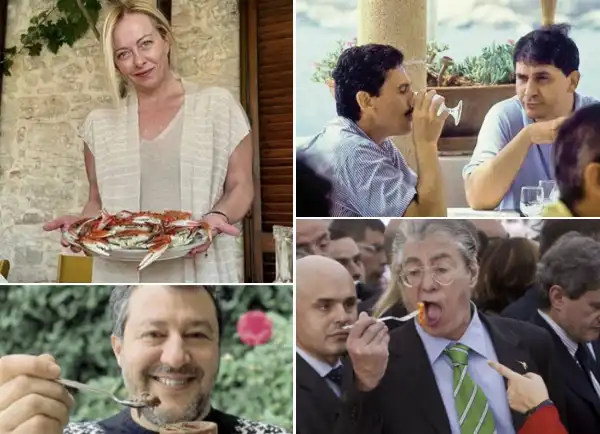 politici cibo mangiare giorgia meloni matteo salvini rocco buttiglione massimo dalema umberto bossi