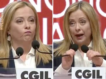 giorgia meloni al congresso della cgil accolta da bella ciao