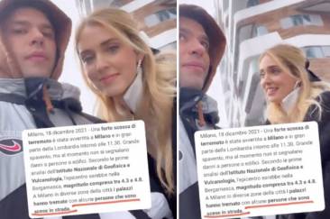 terremoto a milano, chiara ferragni e fedez per strada